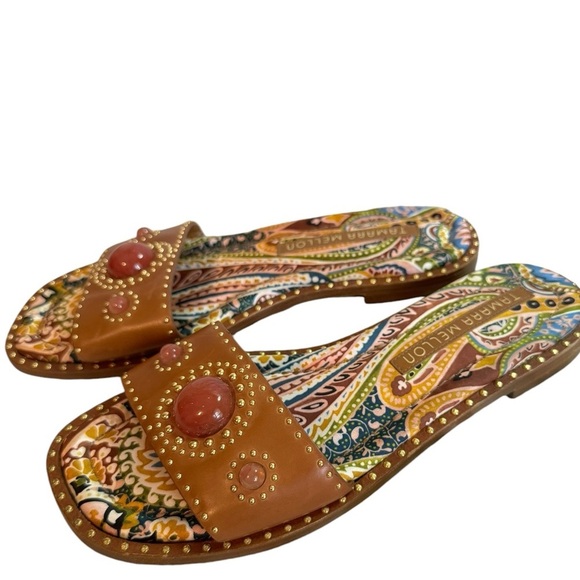 Tamara Mellon leather embellished beaded slide sandals 37.5 - Picture 1 of 8